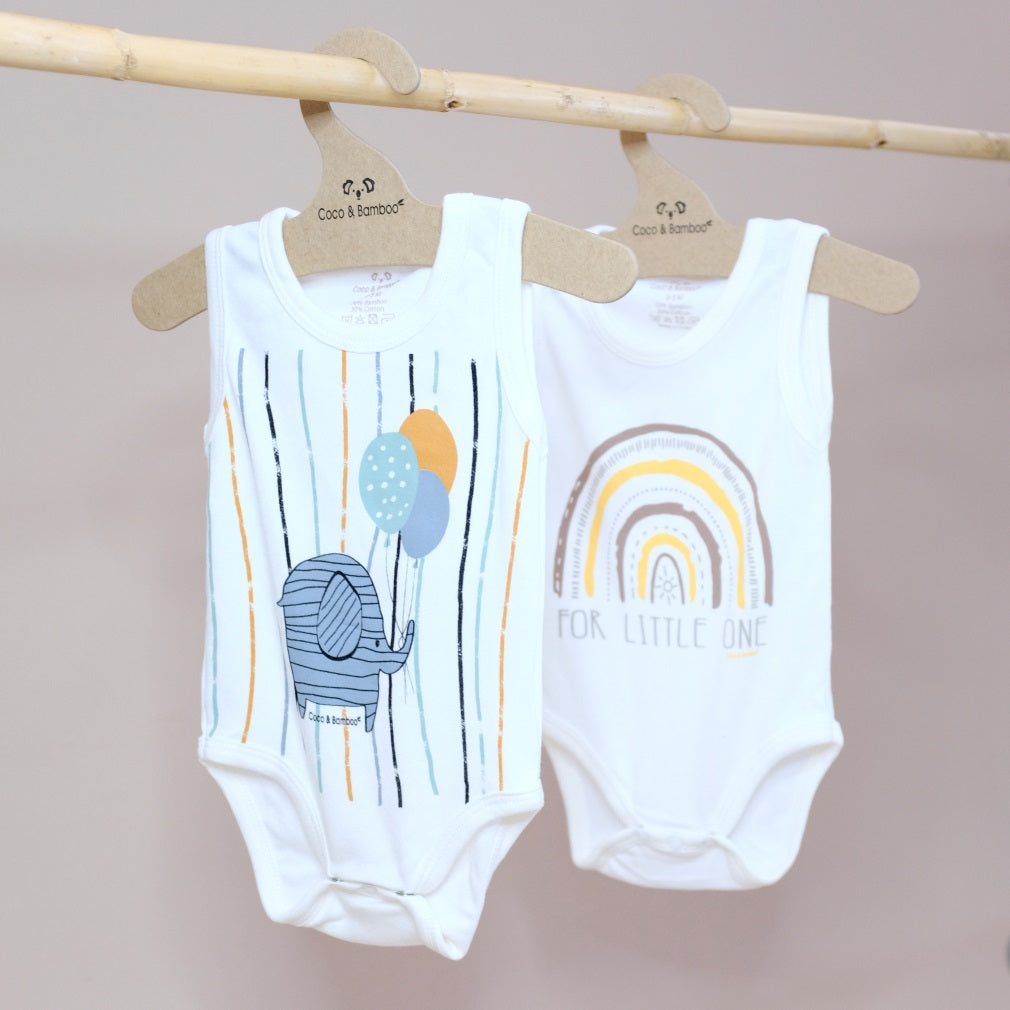 2 Pcs Elephant Rainbow Design- Sleeveless Body Aged 0m to 2 Yrs.