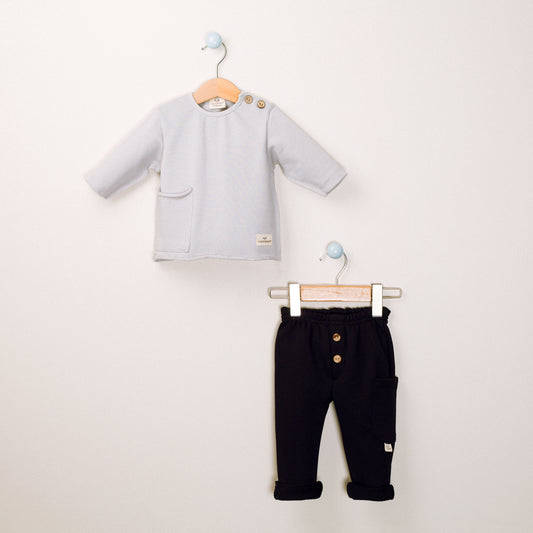 Winter cotton Long Sleeve Set -Aged 3m to 4 Year- Colored Grey-Black