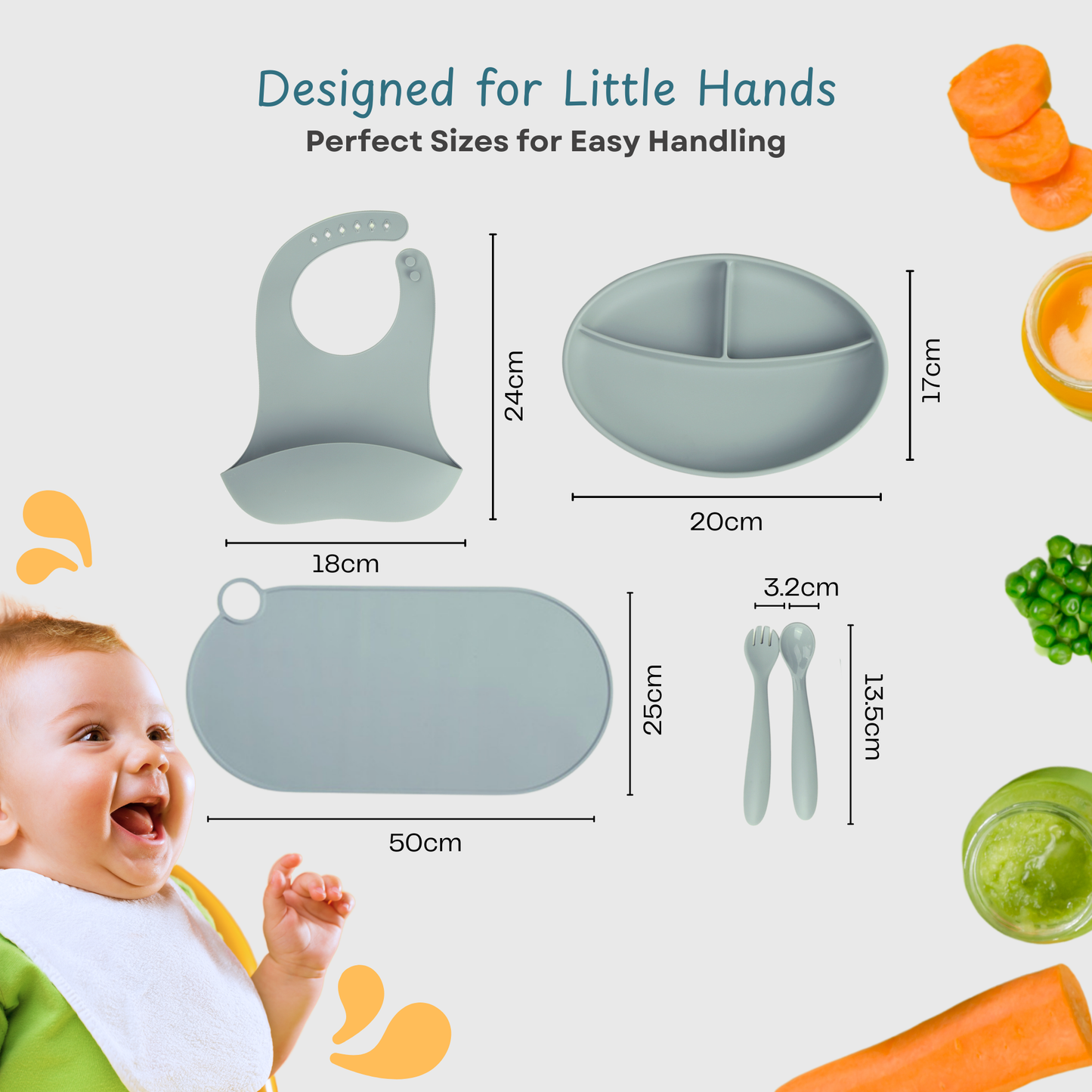 KIMA Baby Feeding Set Silicone with Placemat - BPA-Free Plate, Cutlery Set, and Silicone Mat, FDA Certified - Ideal for Baby Feeding, Toddler and Newborn Baby Gift Set (Blue)