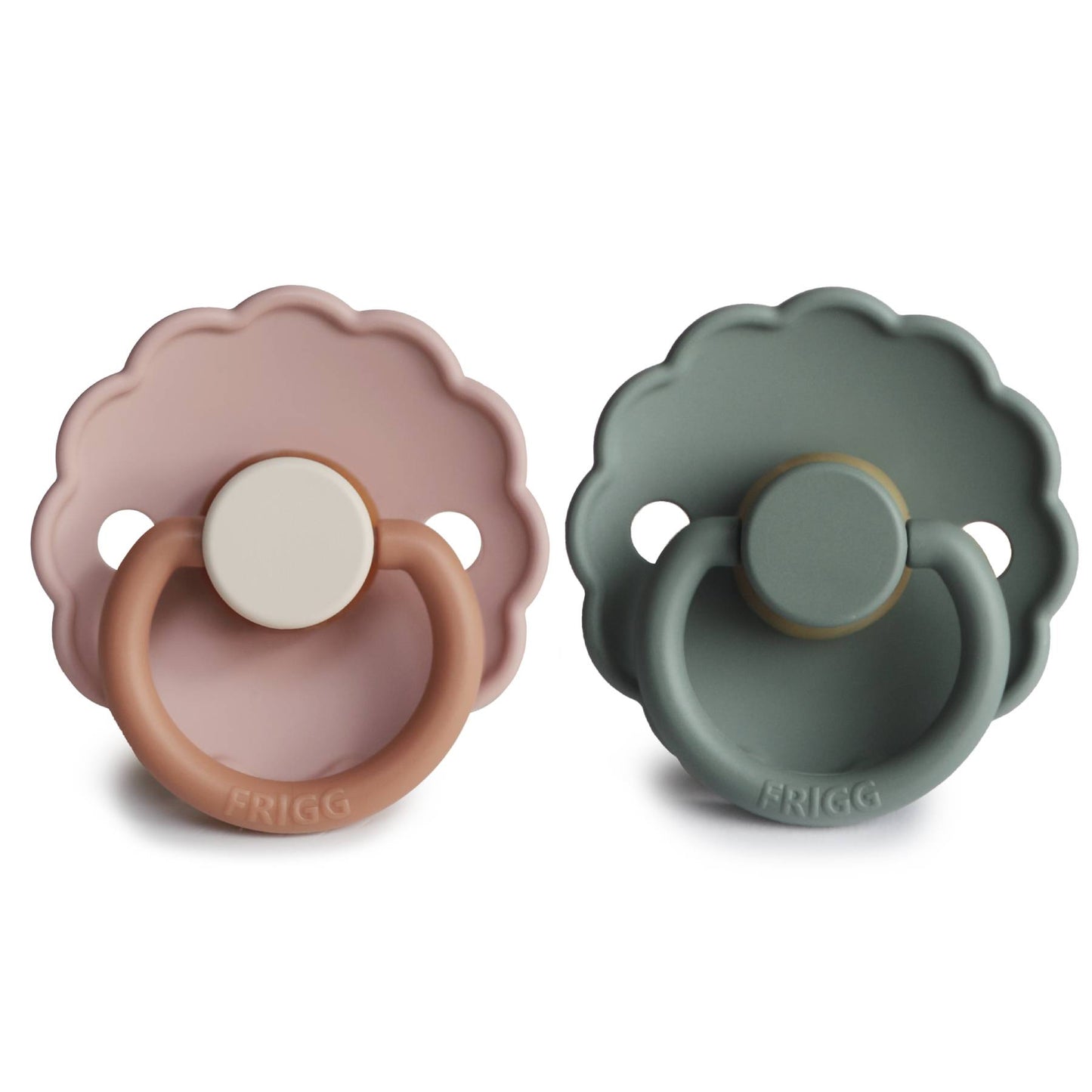 FRIGG Daisy Latex Baby Pacifier 2-Pack Biscuit/Lily Pad- Size: Size 1 (0-6 Months)