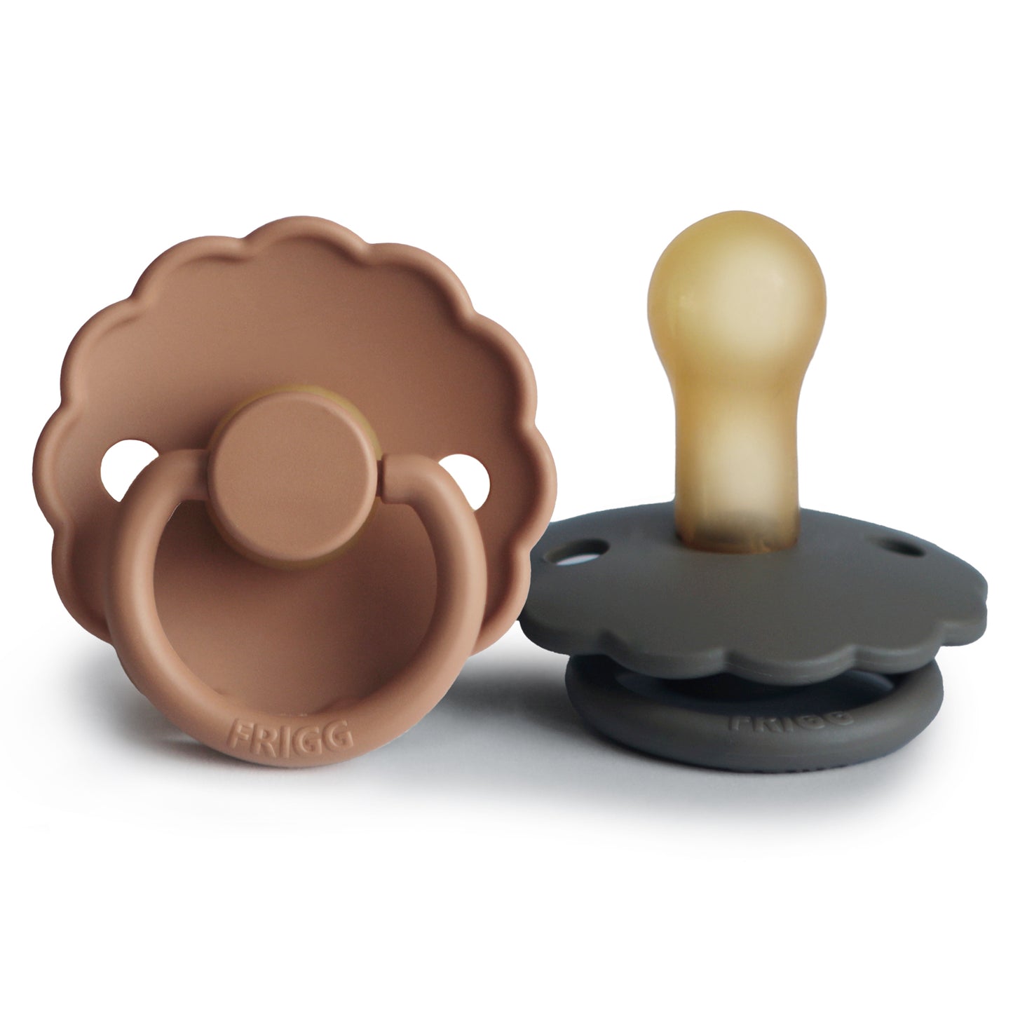 FRIGG Daisy Latex Baby Pacifier 2-Pack Peach Bronze/Graphite 6-18 months