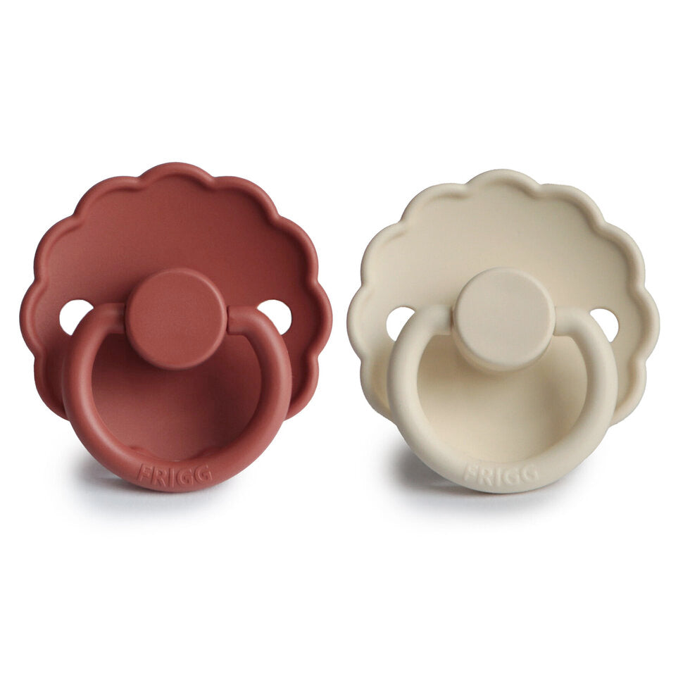 FRIGG Daisy Silicone Baby Pacifier 2-Pack Baked Clay/Cream Size 1 (0-6 Months)