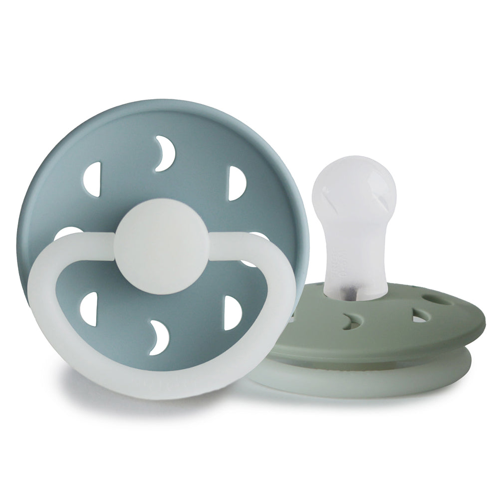 FRIGG Moon Phase Silicone Baby Pacifier 2-Pack Stone Blue Night/Sage Night Size 1 (0-6 Months)