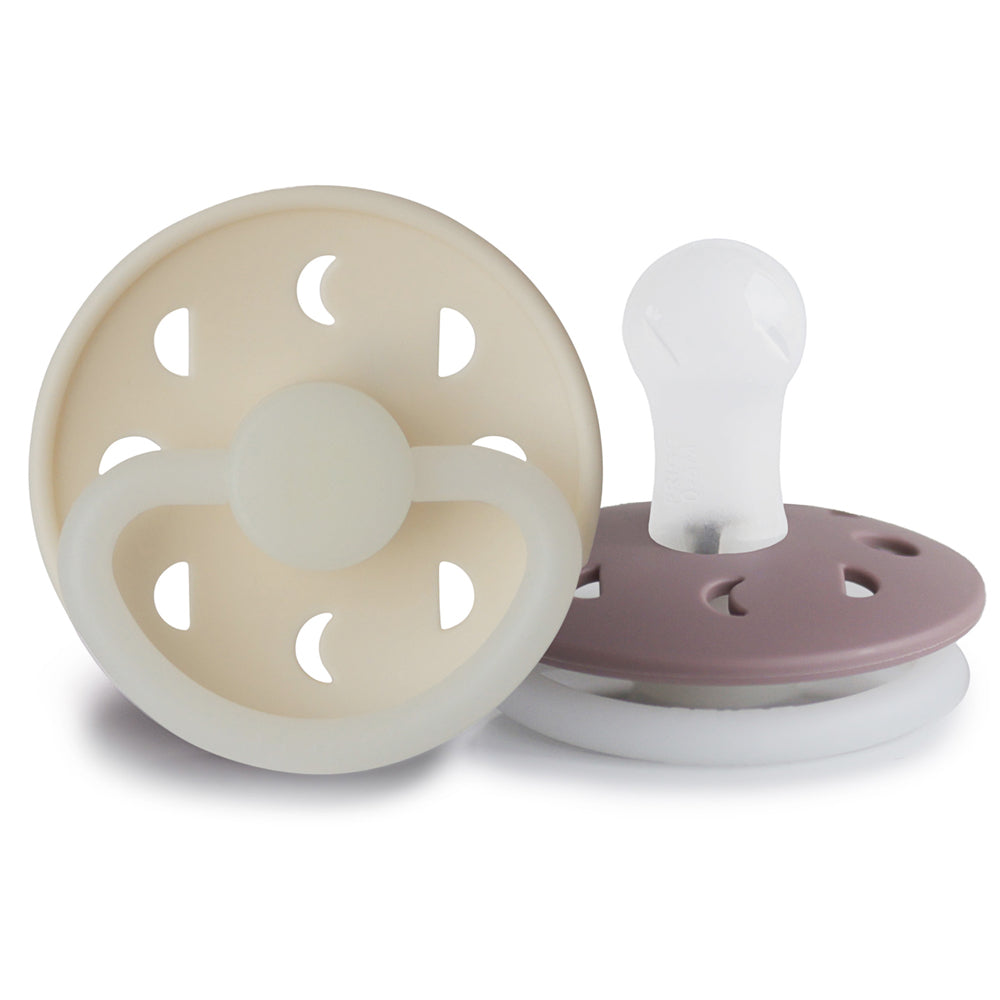 FRIGG Moon Phase Silicone Baby Pacifier 2-Pack Cream Night/Twilight Mauve Night Size 1 (0-6 Months)