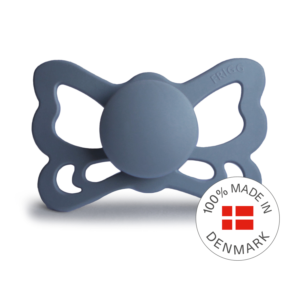 FRIGG Butterfly Anatomical Silicone Baby Pacifier 1-Pack Slate- Size: Size 2 (6-18 Months)