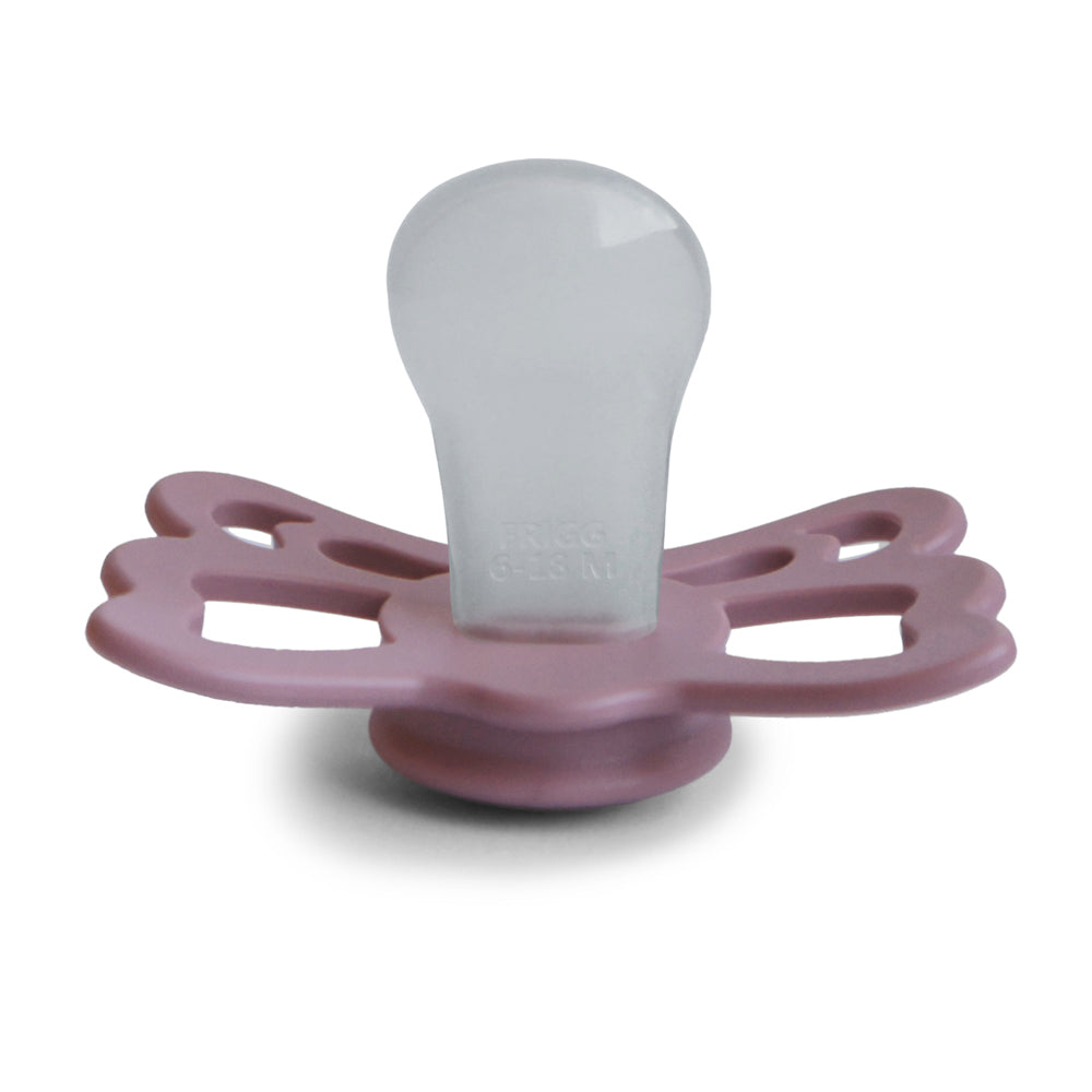 FRIGG Butterfly Anatomical Silicone Baby Pacifier 1-Pack Twilight Mauve Size 2 6-18 Months