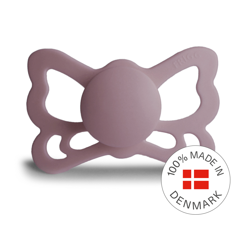 FRIGG Butterfly Anatomical Silicone Baby Pacifier 1-Pack Twilight Mauve Size 2 6-18 Months