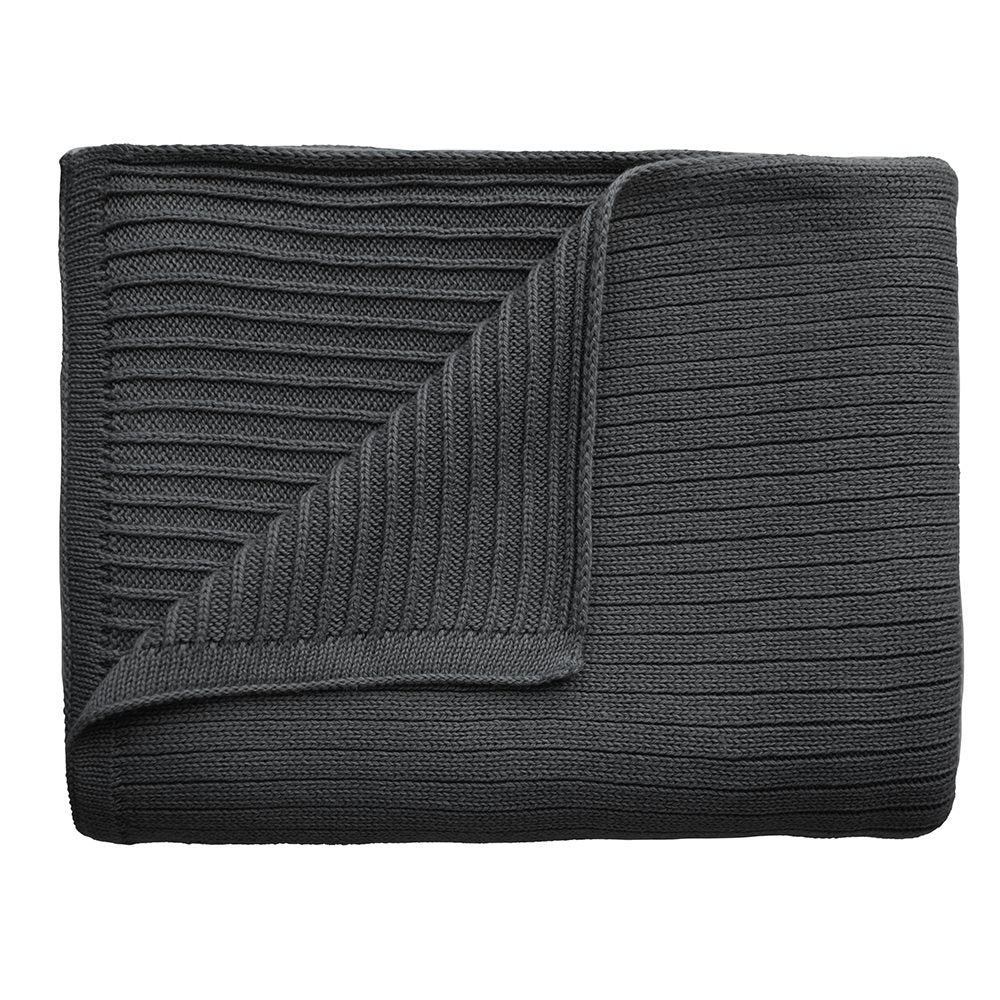 Mushie Knitted Baby Blanket Ribbed Dark Gray Melange