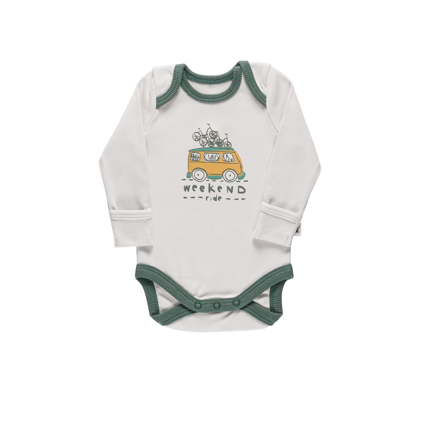 Organic Onesie Long Sleeve "Envelope" -Aged 0-6 Months- Colored Light Offwhite & Deep Green