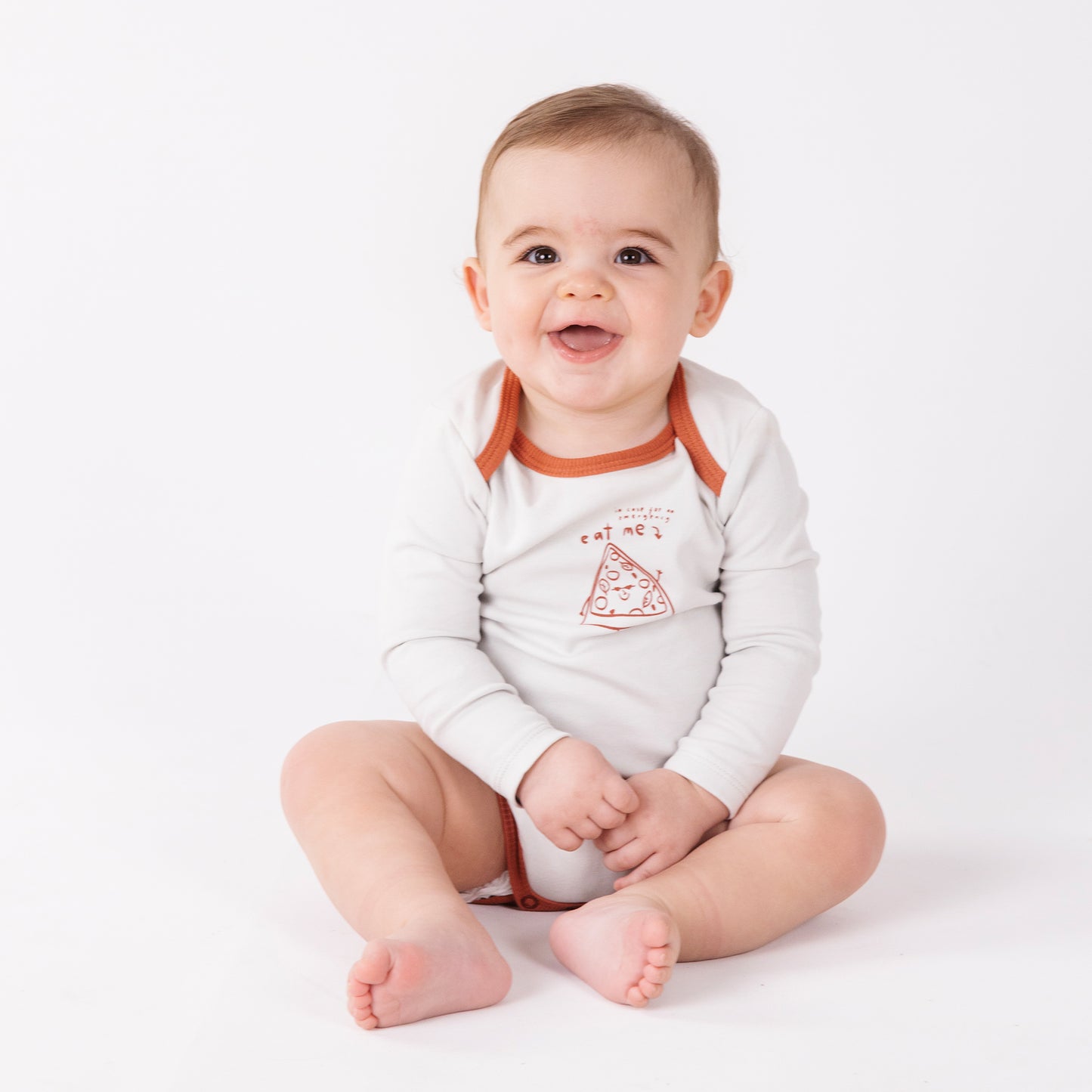 Organic Onesie Long Sleeve "Envelope" -Aged 0-6 Months- Colored Light Grey - Terracotta