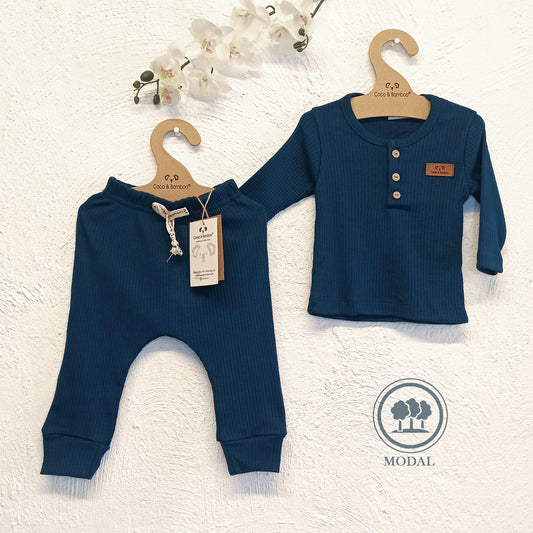 Modal Unisex Long Sleeve Set -Aged 0m to 12 m- Colored Petrolium