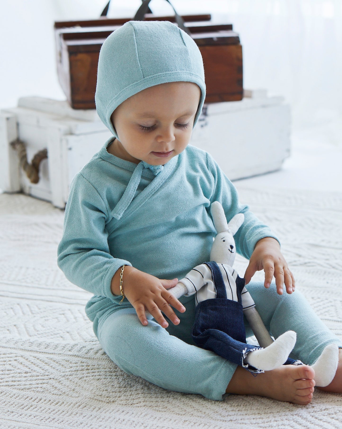 Unisex Thin Towel Bodysuit Set of 3 Pcs Aged 3-12 Months- colored Mint