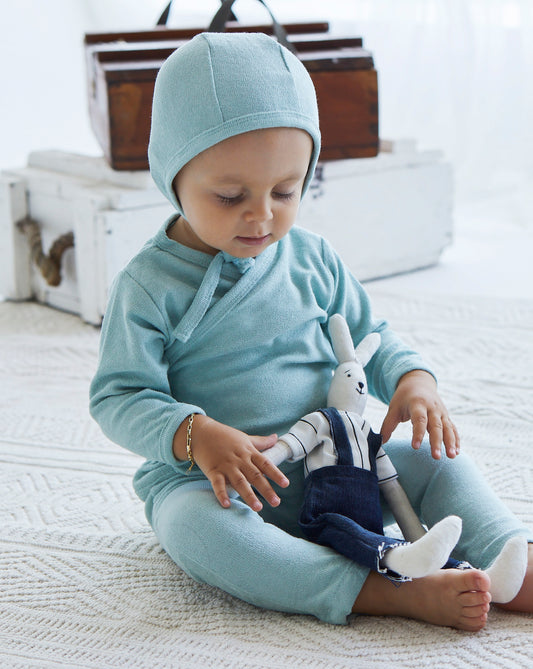 Unisex Thin Towel Bodysuit Set of 3 Pcs Aged 3-12 Months- colored Mint