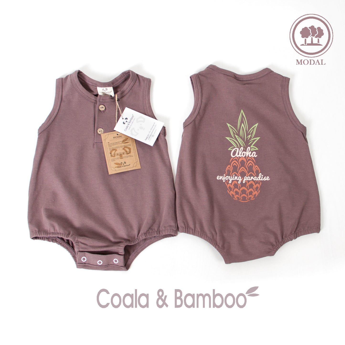Printed pineapple design Modal Bodysuit Aged 0m to 2 Yrs-colored Purple