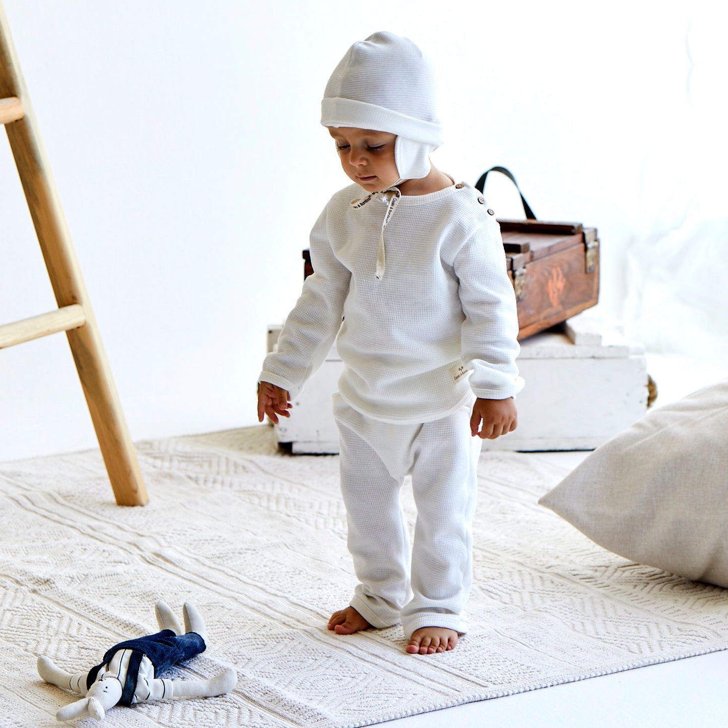 Soft Waffle long sleeve baby set- Aged 0m to 12m colored Ecru