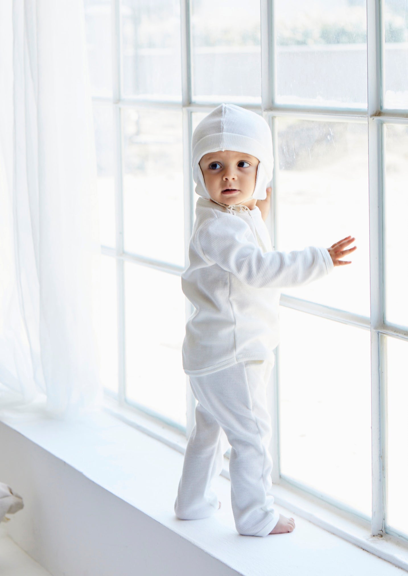 Soft Waffle long sleeve baby set- Aged 0m to 12m colored Ecru