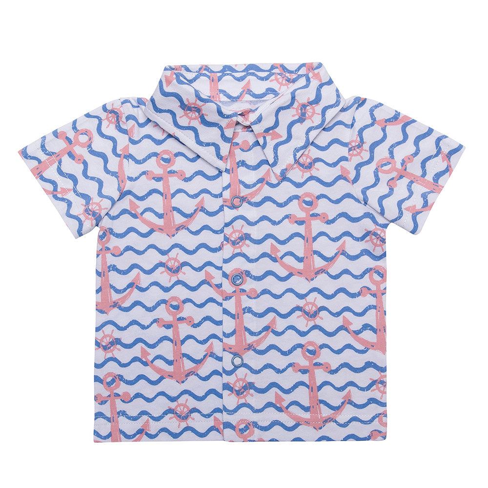 Organic Anchor design Shirt for boys Aged 0m -18 Months colored white