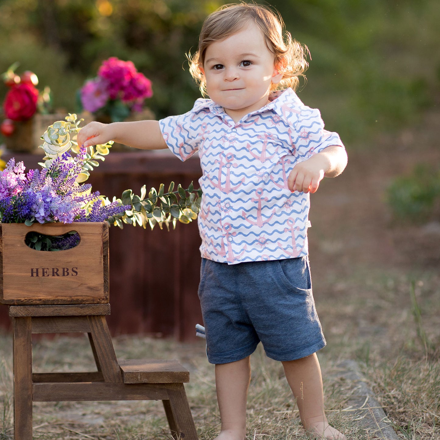 Organic Anchor design Shirt for boys Aged 0m -18 Months colored white