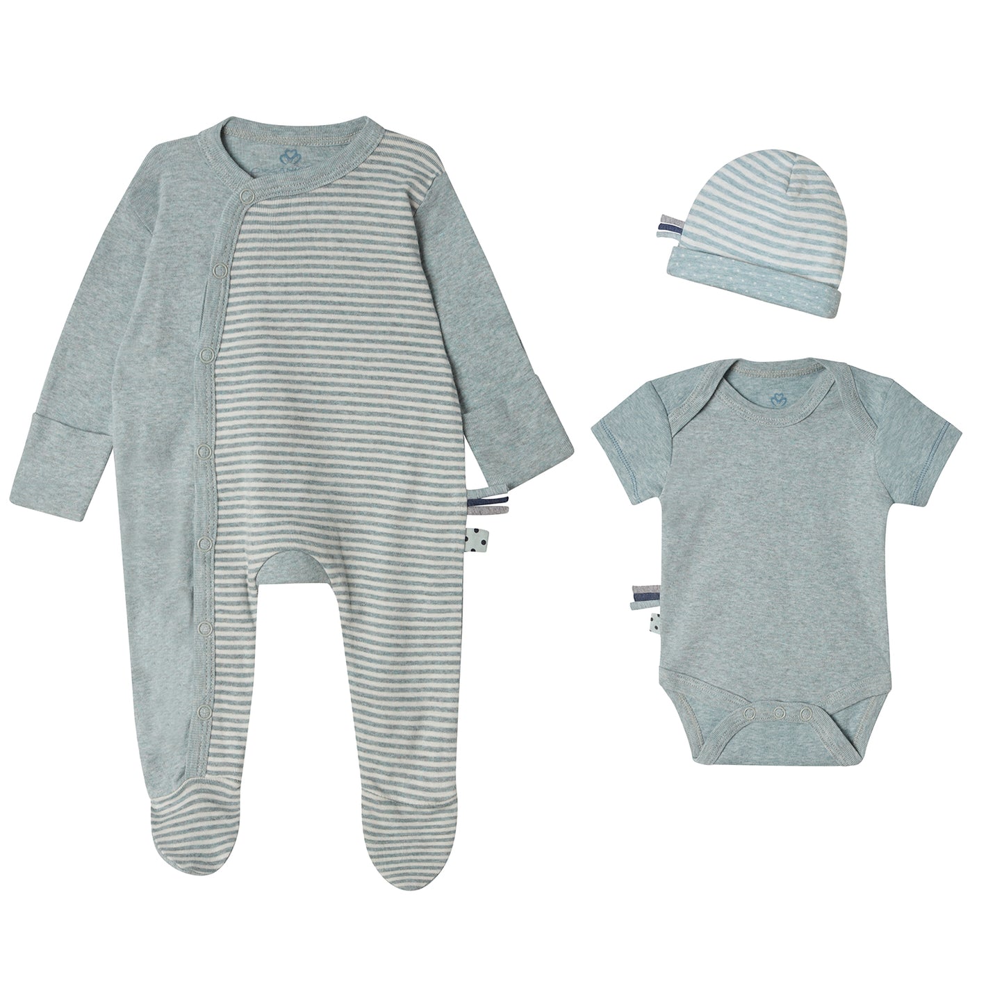 Organic 3 Pcs New Born Set for girls and boys colored Aqua