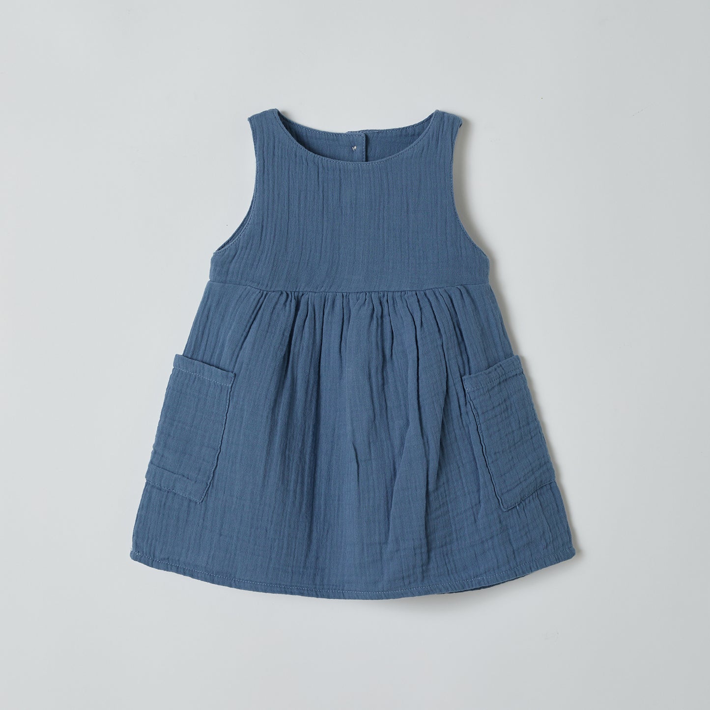 Organic Muslin Girl's Sleeveless dress colored Indigo Aged 6m to 6 Years