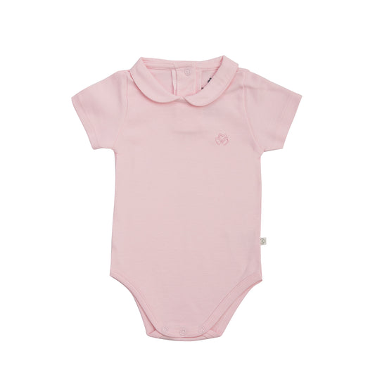 Organic Polo collar bodysuit for baby girls Aged 0-24 Months colored Pink