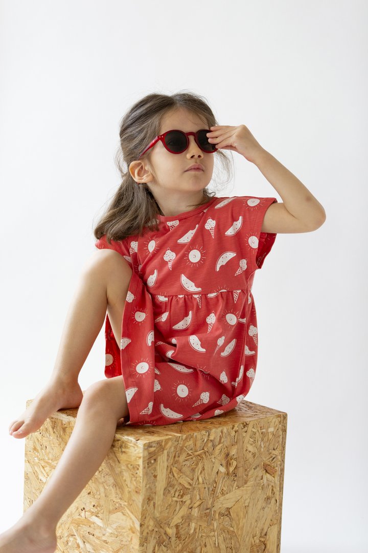 Organic cotton "Marshmallow" Dress - Aged 12m to 3 Yrs- Colored Cranberry