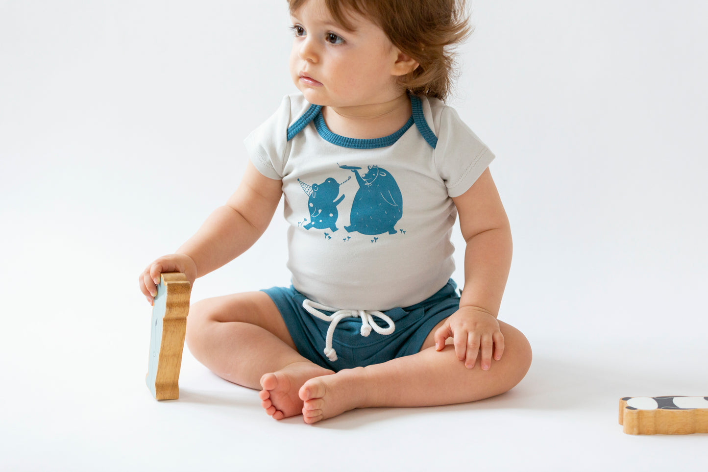 Organic cotton "Pocket" Shorts - Aged 6m to 1 Yrs- Colored Blue