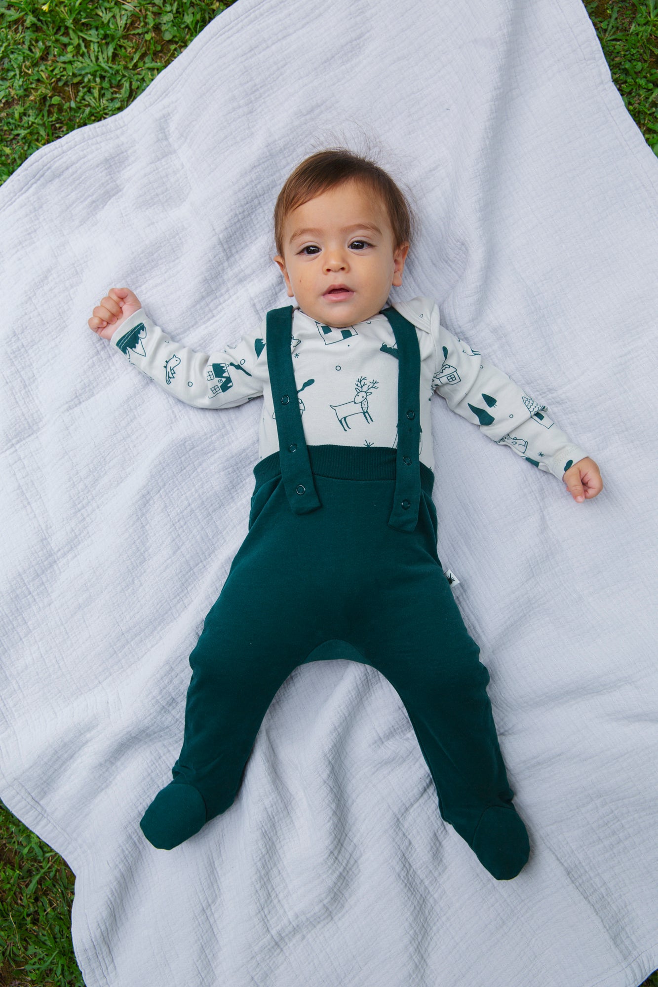 Organic cotton "Envelope" Onesie - Aged 9-24 Months- Colored Light Grey & Pine Green