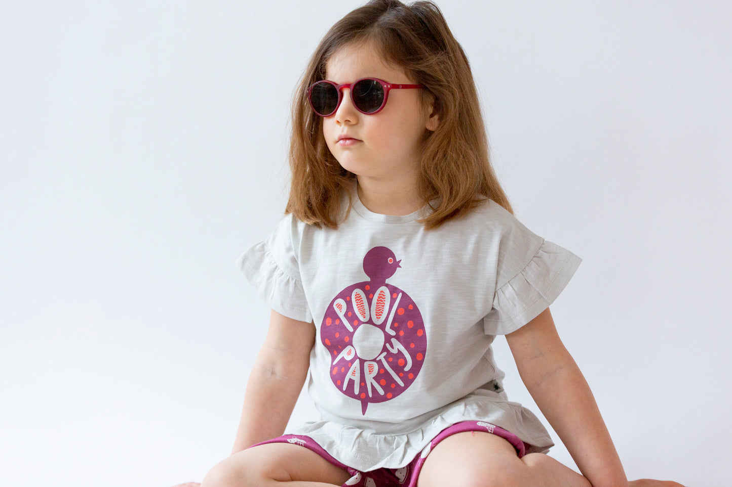 Organic cotton "Frills" T-shirt - Aged 6m to 7 Yrs- Colored Light Grey