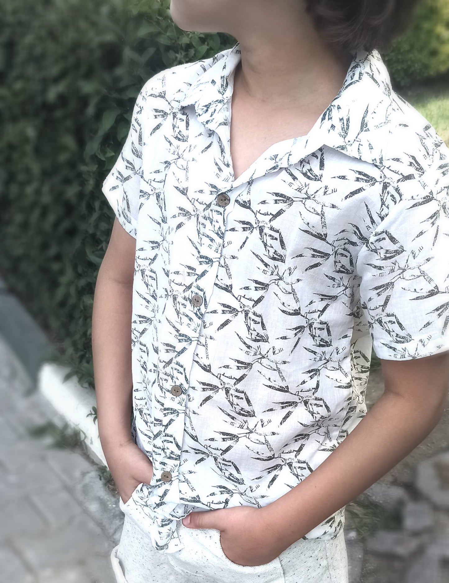 Leaf Patterned Shirt for boys - Aged 2 Yrs to 9 Yrs- Colored Ecru