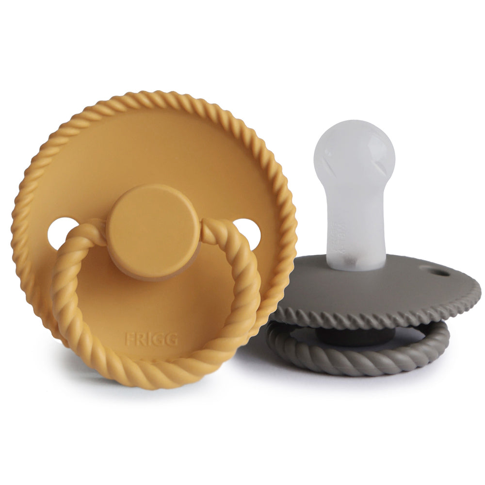 FRIGG Rope Silicone Baby Pacifier 6-18M 2-Pack Honey Gold/Portobello - Size 2