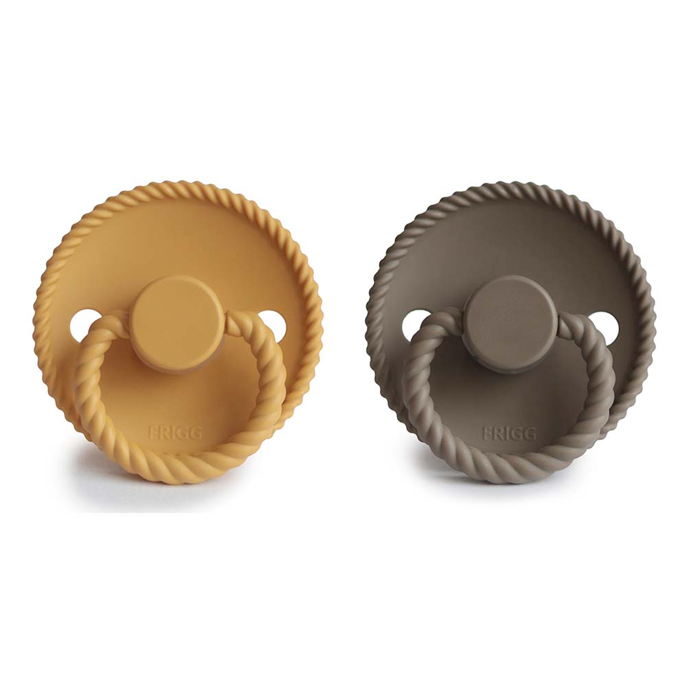 FRIGG Rope Silicone Baby Pacifier 6-18M 2-Pack Honey Gold/Portobello - Size 2
