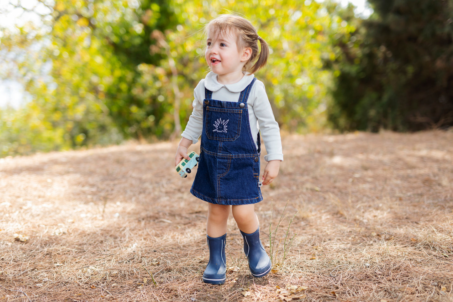 Organic "Pinafore" Denim Dress - Aged 6m to 7 Yrs- Colored Indigo