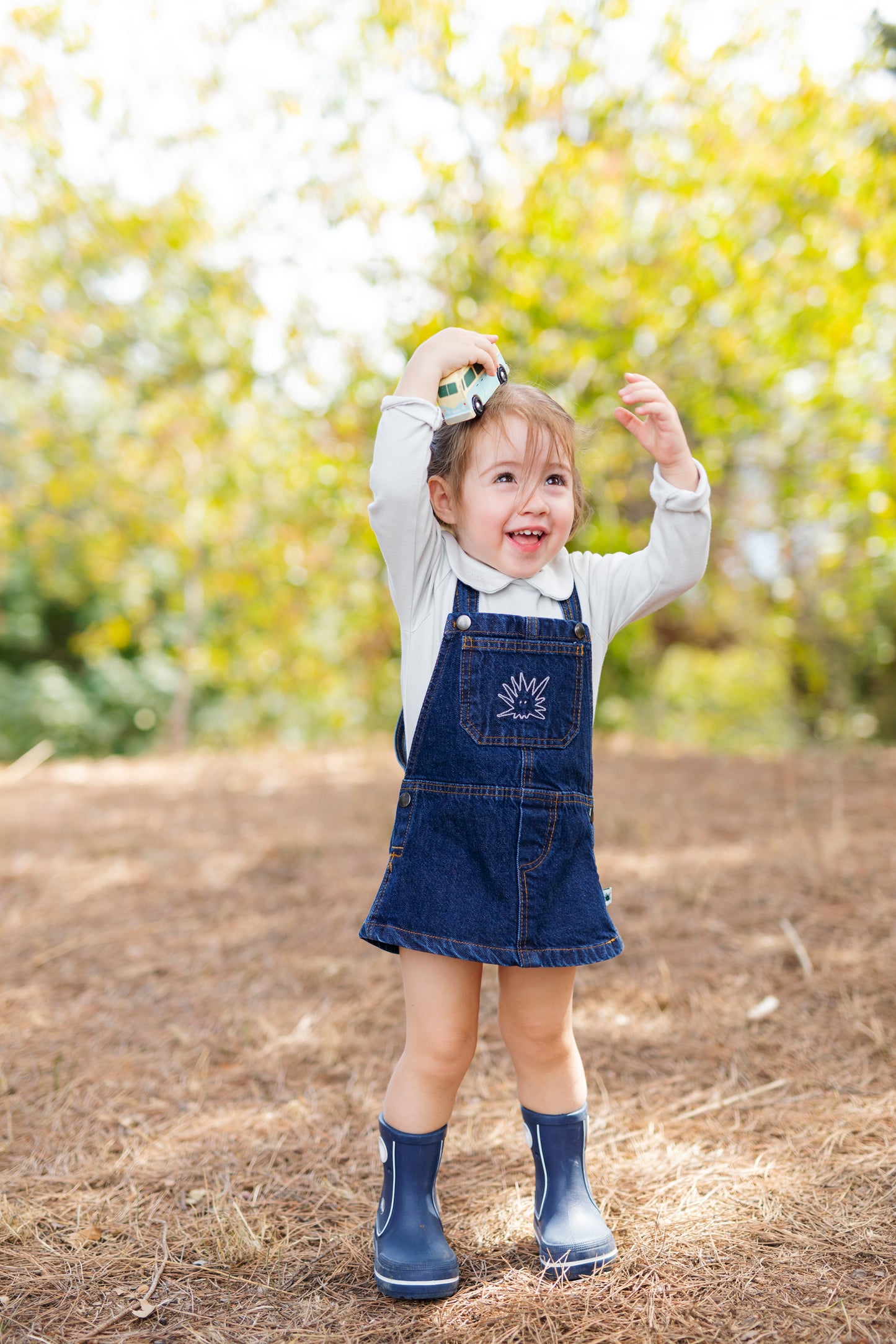 Organic "Pinafore" Denim Dress - Aged 6m to 7 Yrs- Colored Indigo