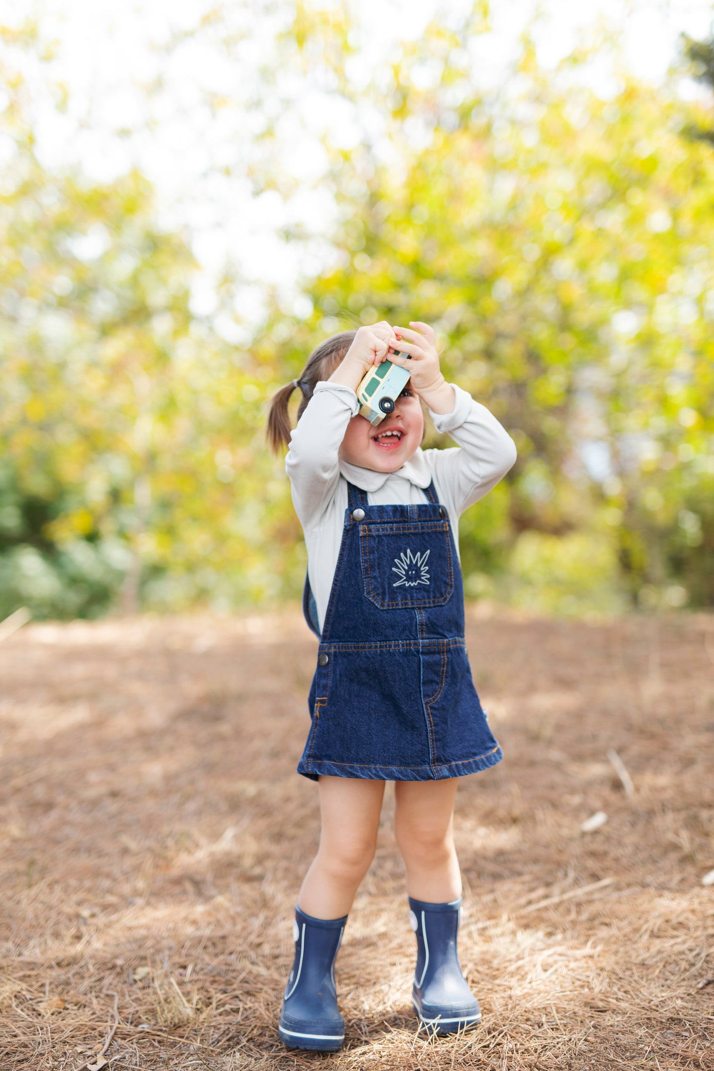 Organic "Pinafore" Denim Dress - Aged 6m to 7 Yrs- Colored Indigo