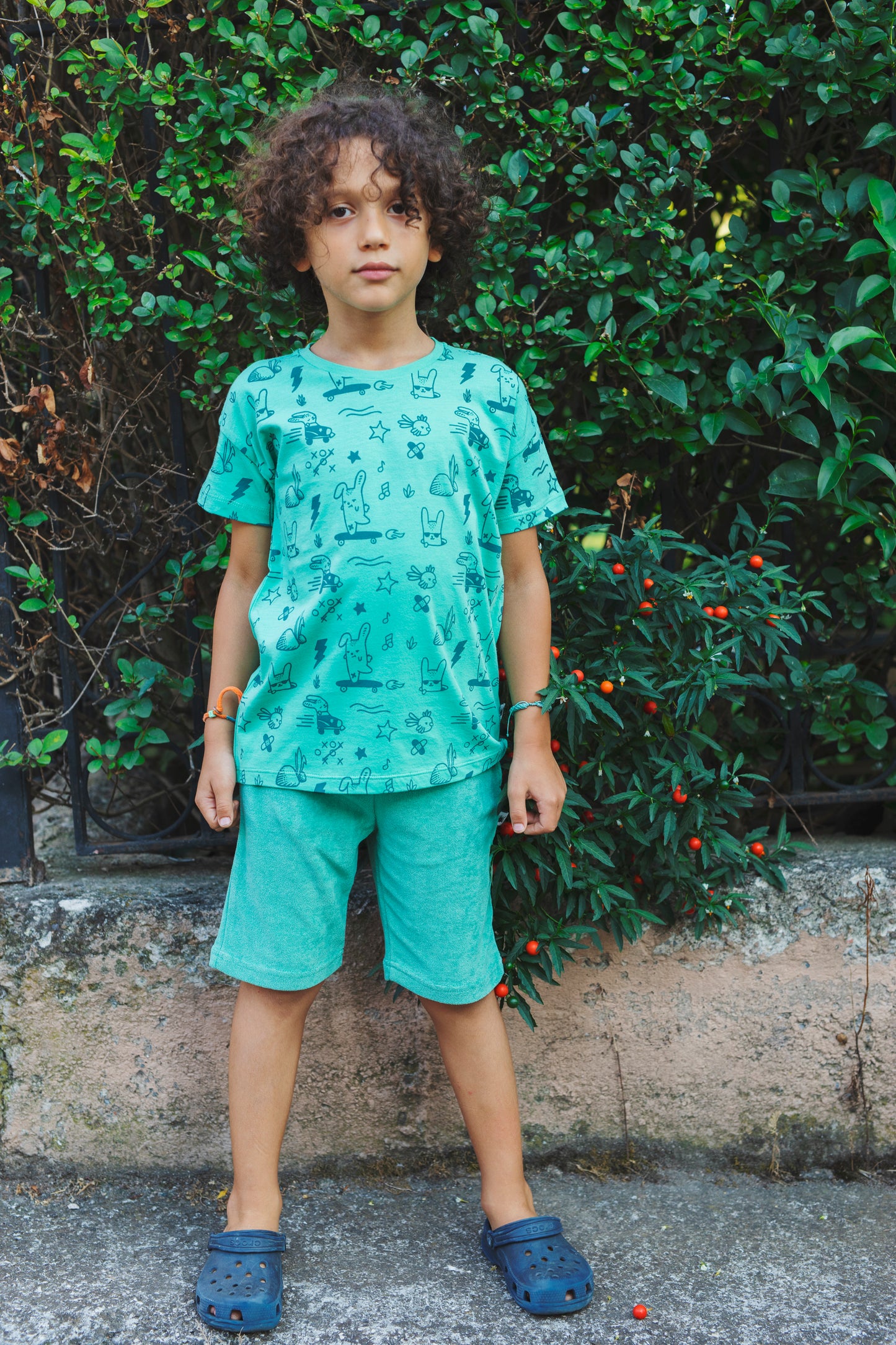 Organic cotton Bermuda Shorts - Aged 2Yrs to 7 Yrs- Colored Green