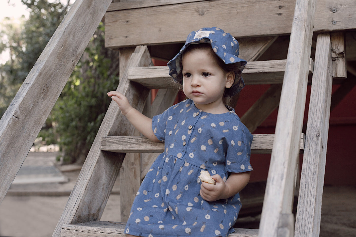 Organic Double Sided Baby 'Blue Ice Plant Ceramics' Woven Hat