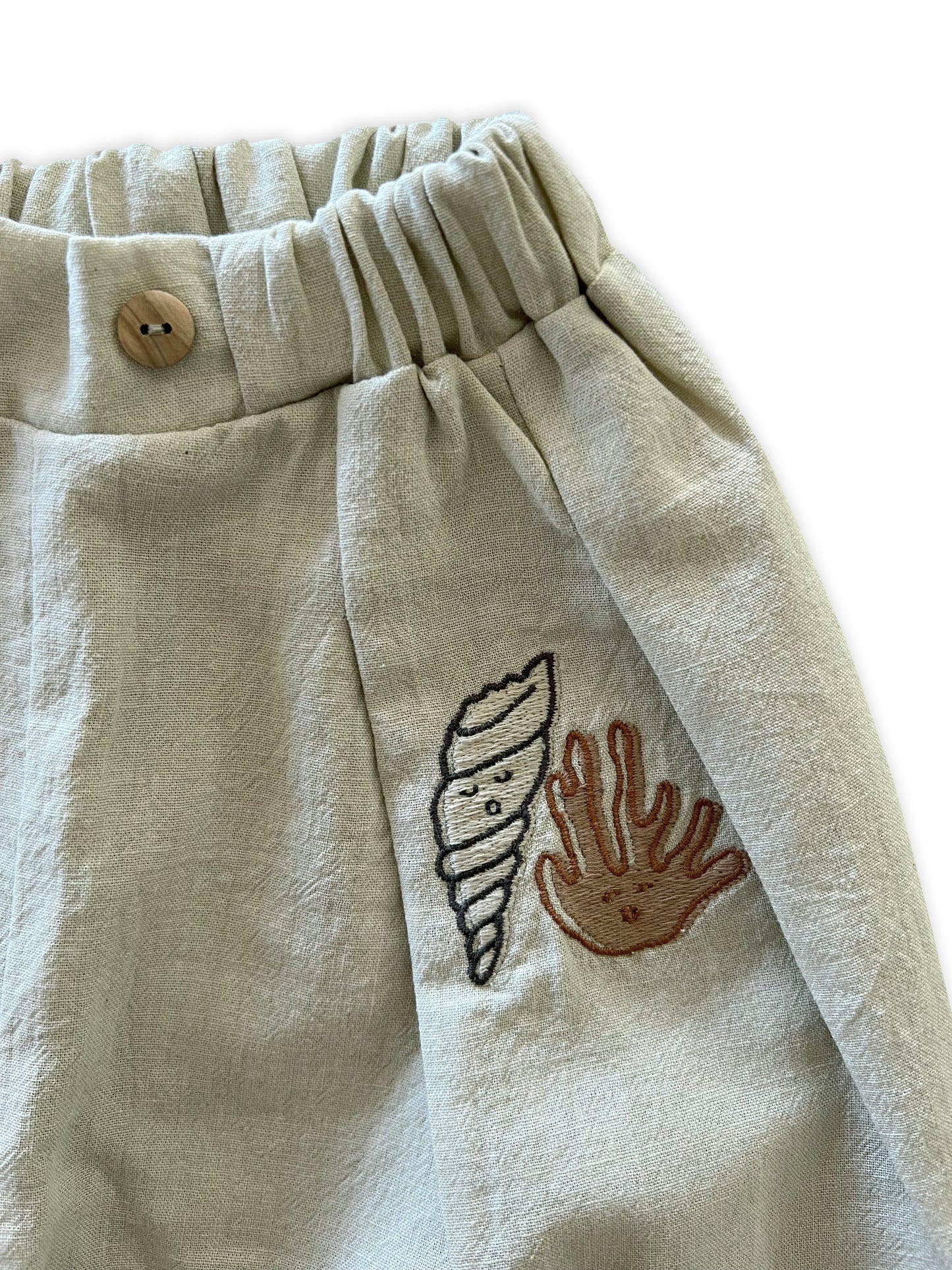 LIGHT GREEN ’SHELL AND CORAL’ PLEATED WOVEN TROUSERS