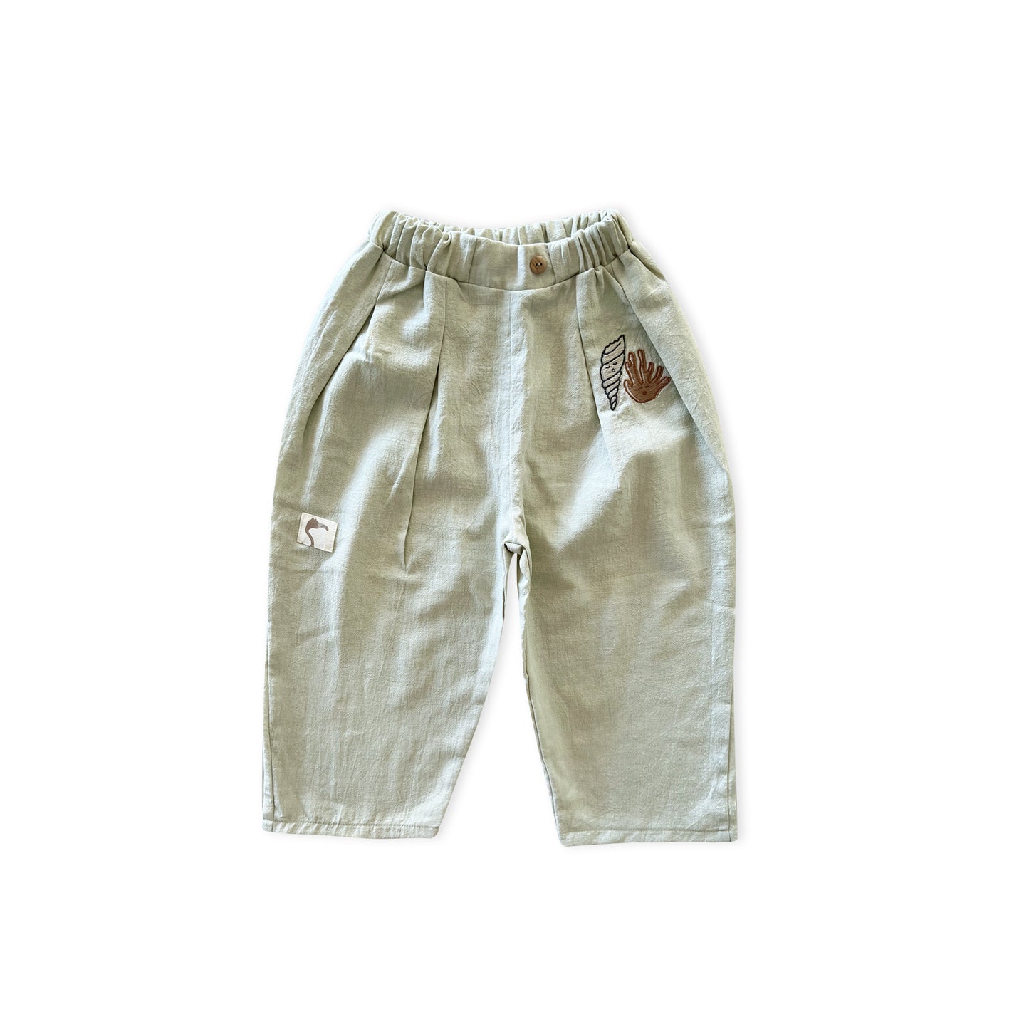 LIGHT GREEN ’SHELL AND CORAL’ PLEATED WOVEN TROUSERS