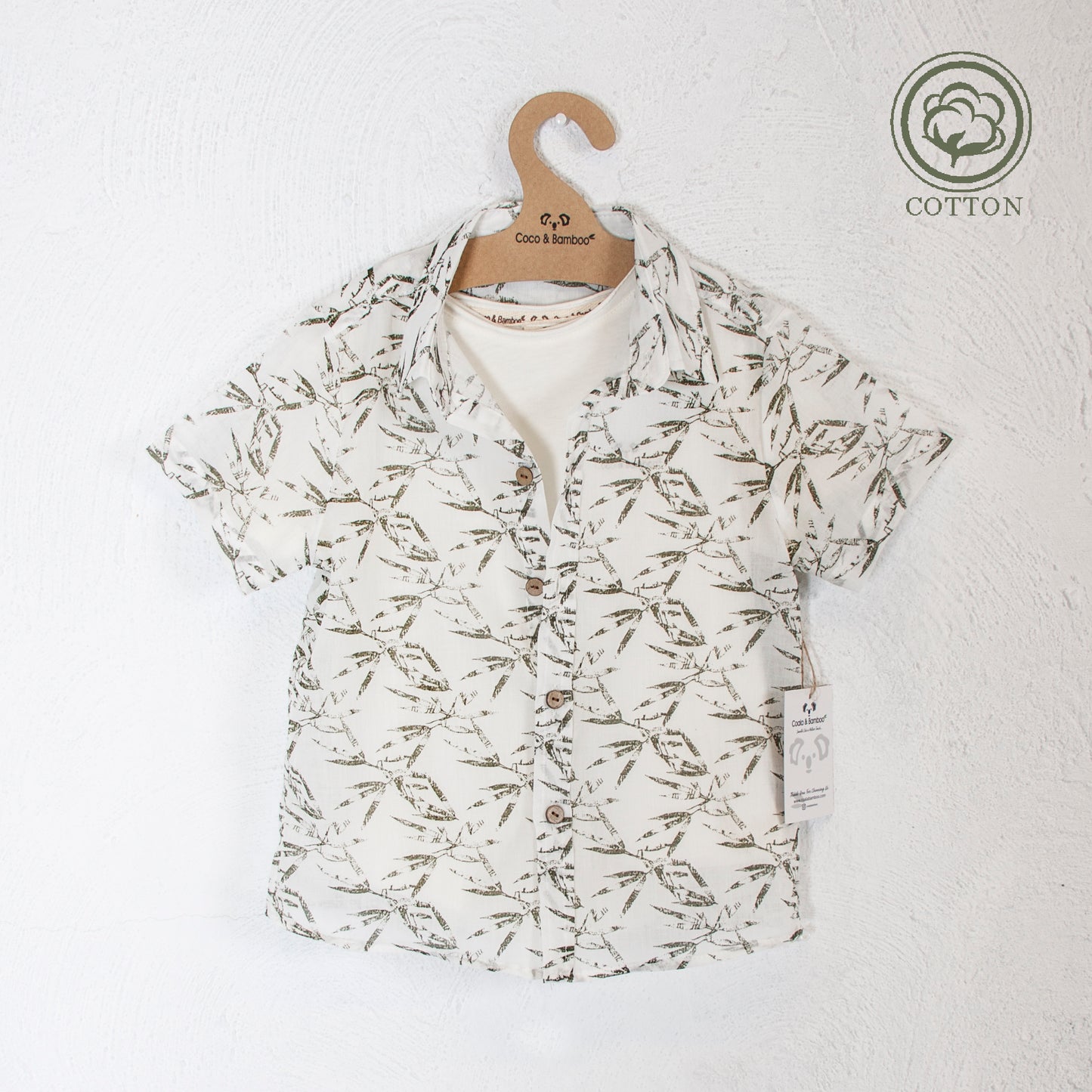 Leaf Patterned Shirt for boys - Aged 2 Yrs to 9 Yrs- Colored Ecru