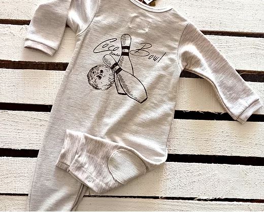 Bowling Printed Baby Rompers -Aged 3m to 2 Yrs- Colored Ecru