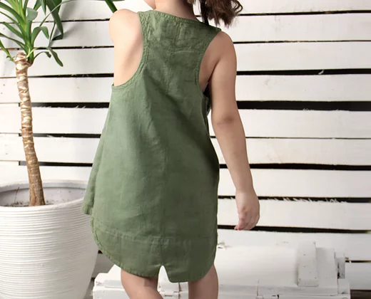 Kos Linen Dress - Aged 3 Yrs to 6 Yrs- Colored Green
