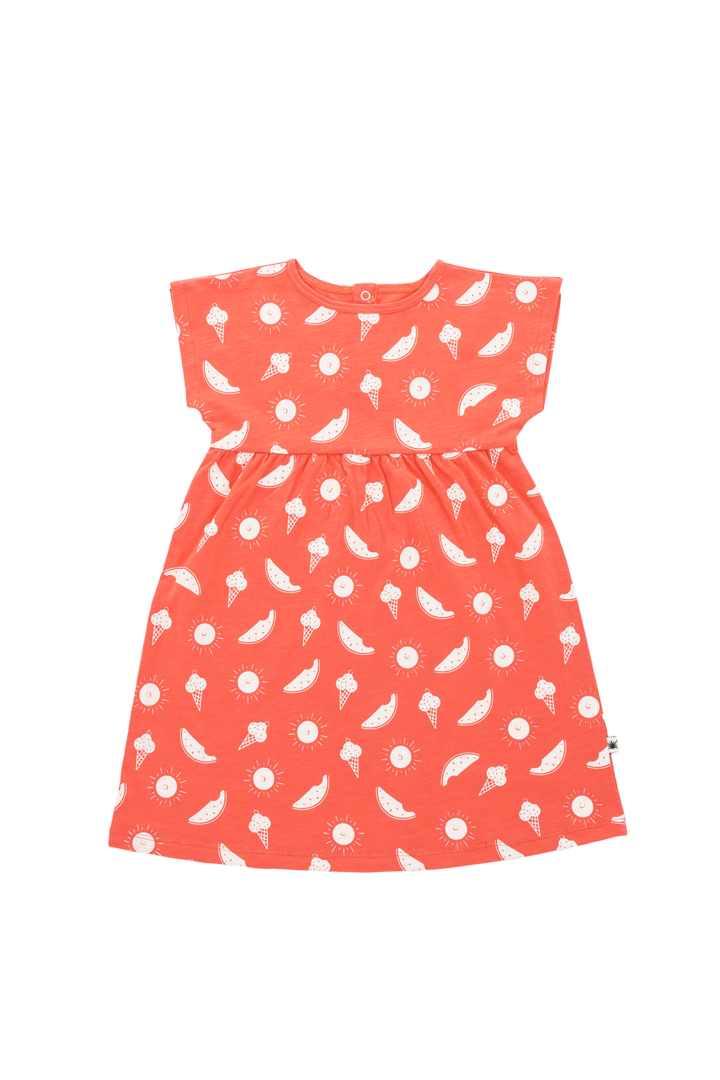 Organic cotton "Marshmallow" Dress - Aged 12m to 3 Yrs- Colored Cranberry
