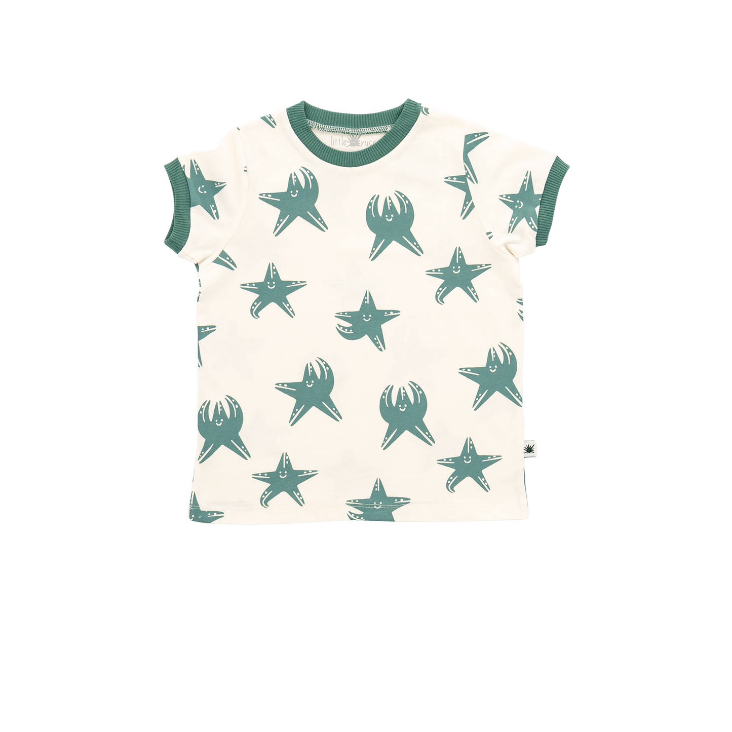 Sporty T-shirt - Aged 6m to 7 Yrs- Colored Offwhite-Deep Green