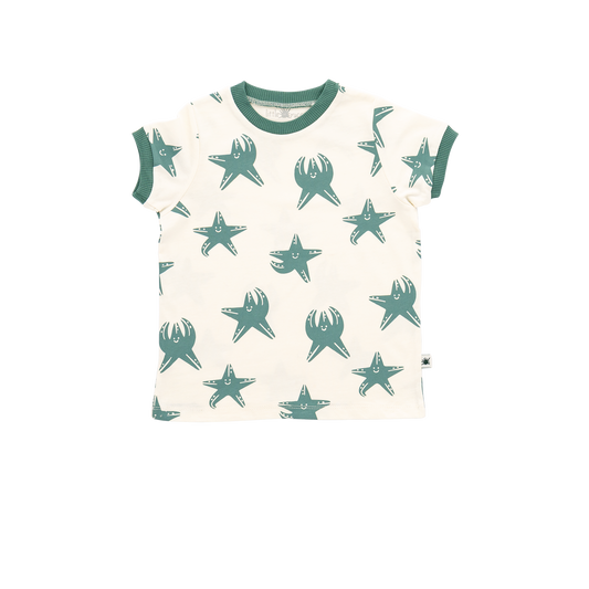 Sporty T-shirt -  Aged 6m to 7 Yrs- Colored Offwhite-Deep Green