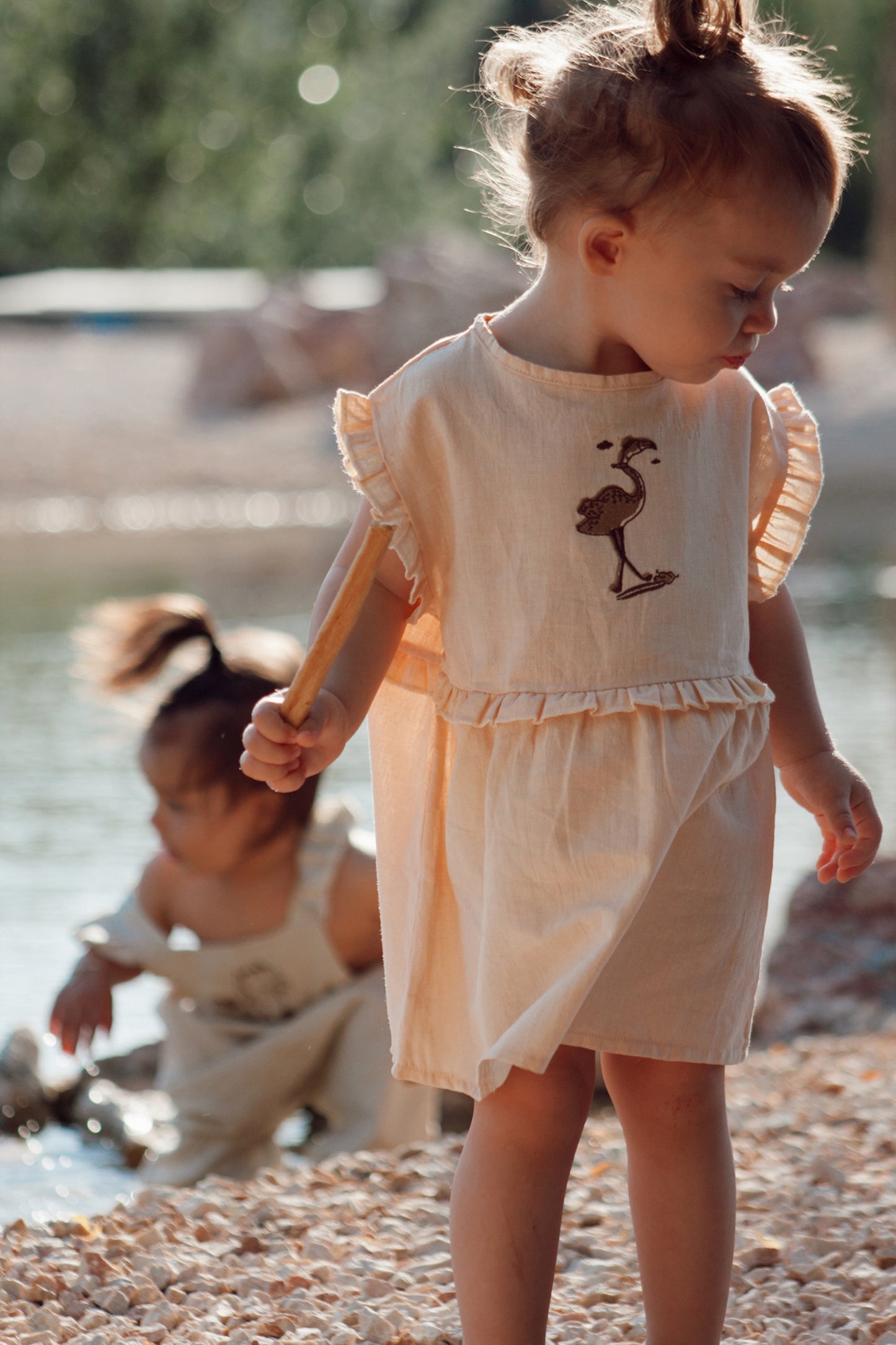 IVORY CREAM ‘FLAMINGO SURFING’ DRESS Aged 6m to 5 Yrs