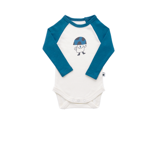 Organic Onesie Long Sleeve "Two-Color" -Aged 0-6 m- Colored Light Grey-Blue