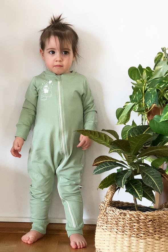 "Warm Zip" Jumpsuit -Aged 3m to 2 Yrs- Colored Basil