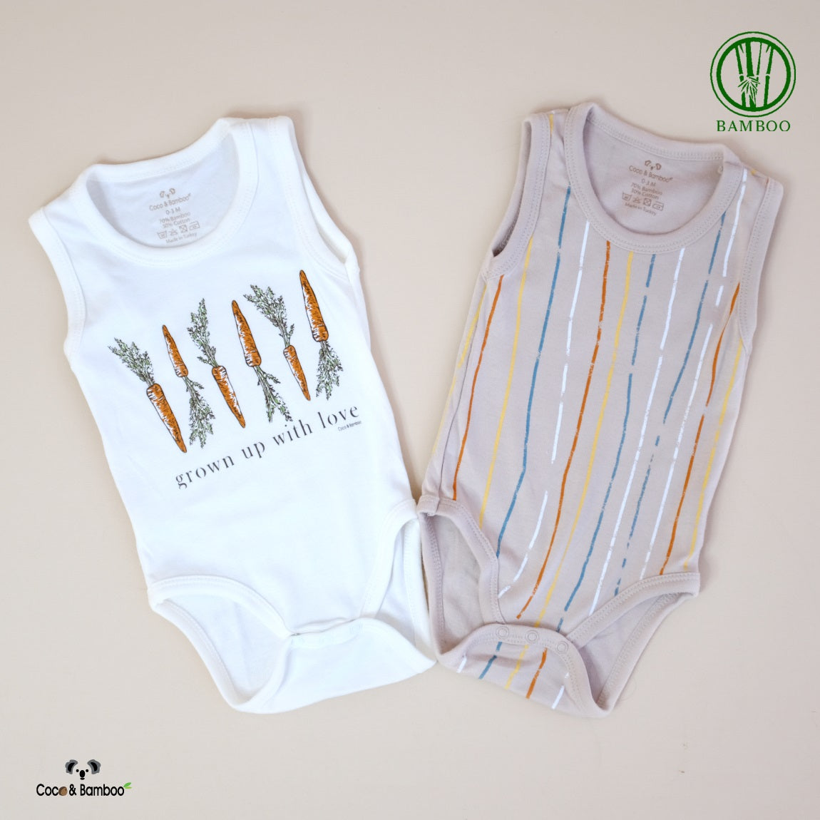2 Pcs Carrot Striped Sleeveless Body Aged 0m to 2 Yrs.