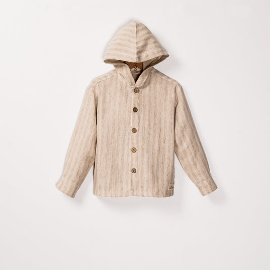 Hooded Shirt  Linen Unisex - Aged 2 Yrs to 9 Yrs- Colored Cream